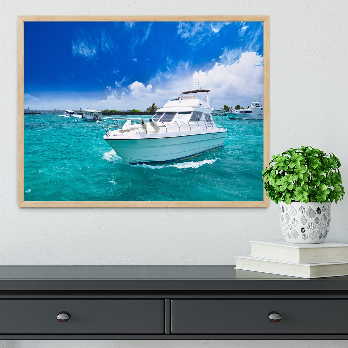 Luxury yatch in beautiful ocean Framed Print - Canvas Art Rocks - 4