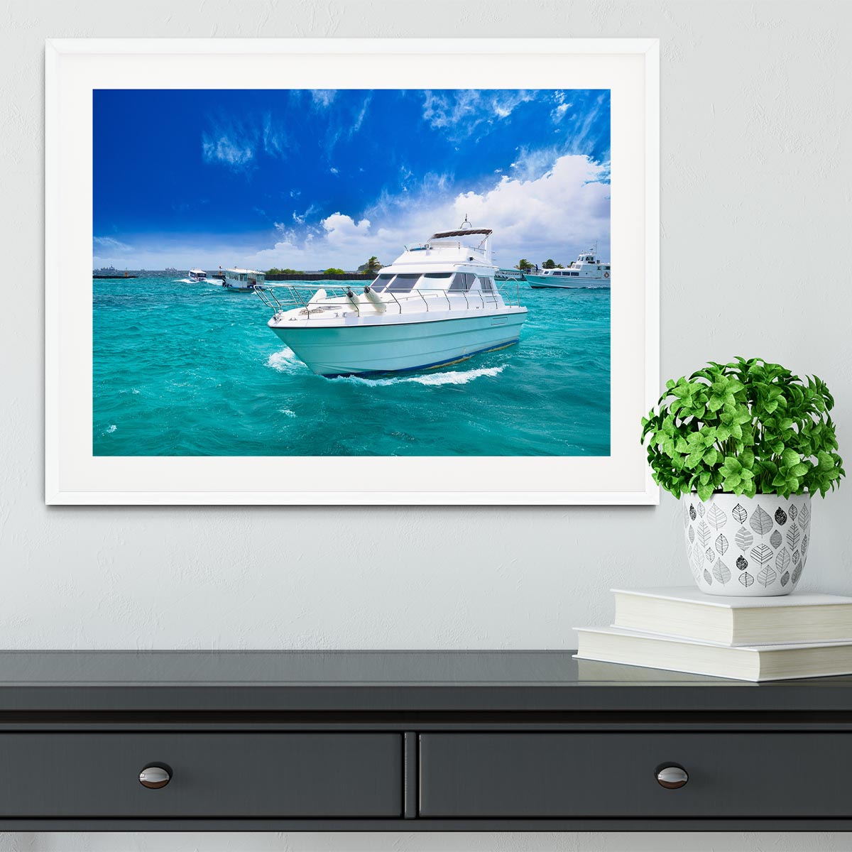 Luxury yatch in beautiful ocean Framed Print - Canvas Art Rocks - 5