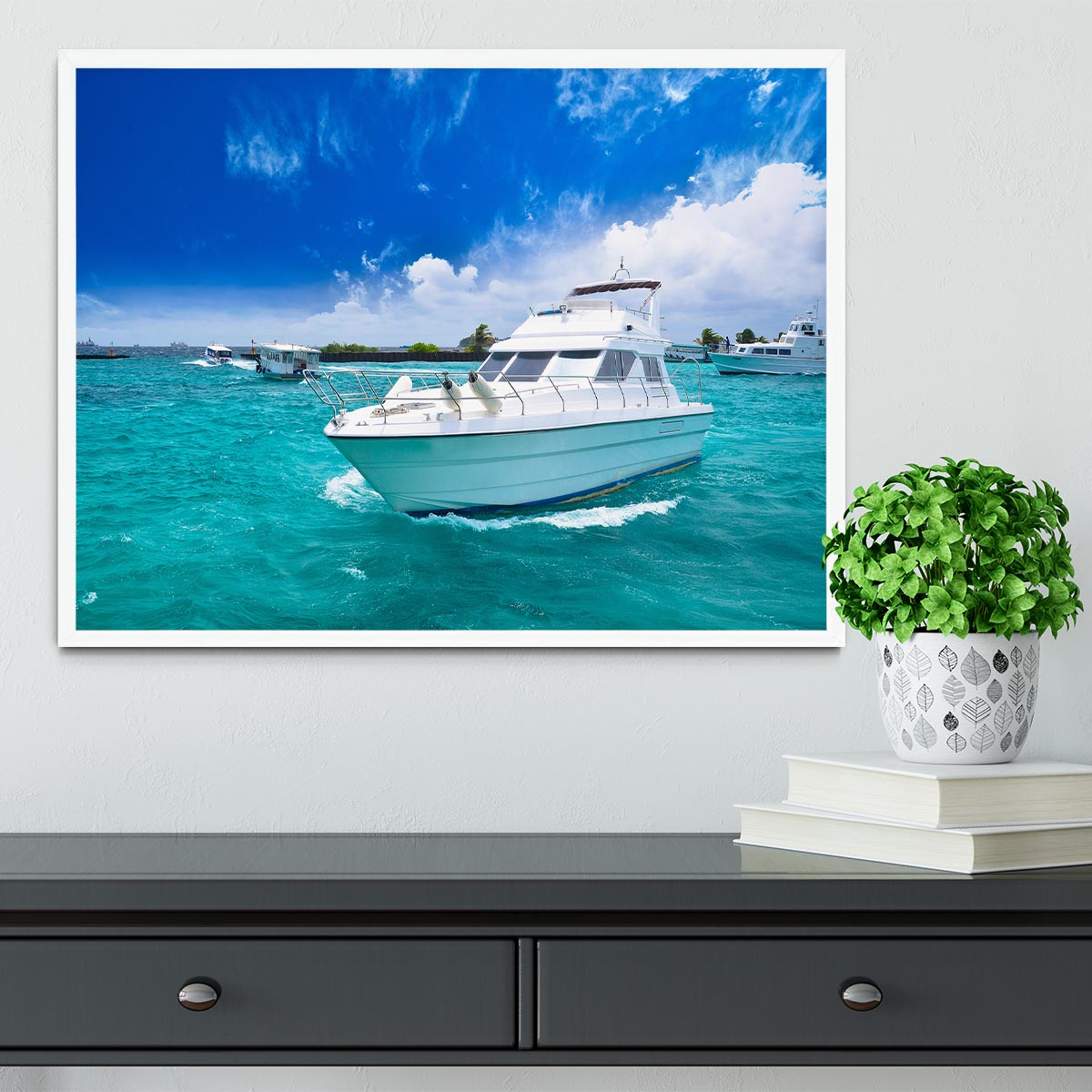 Luxury yatch in beautiful ocean Framed Print - Canvas Art Rocks -6