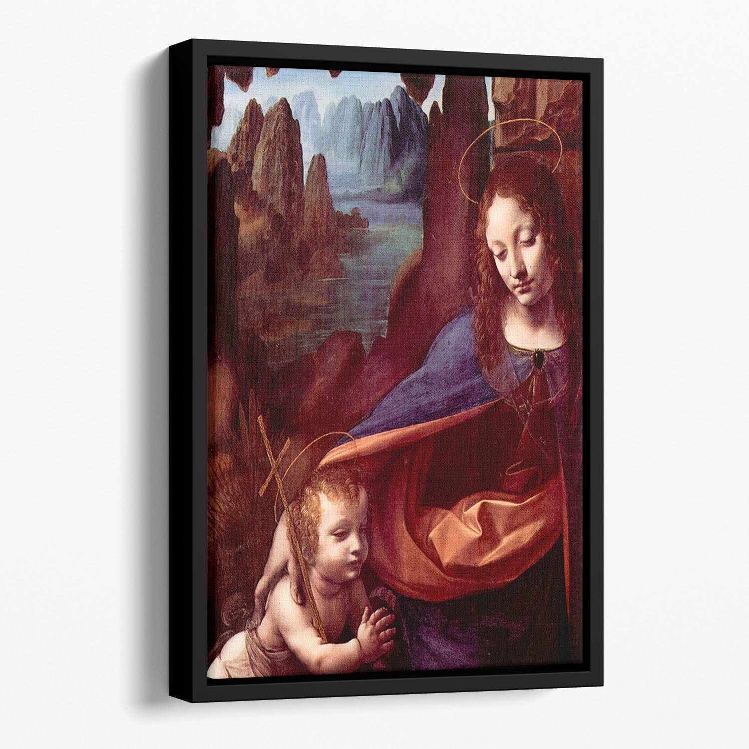 Madonna in the rock cave Detail by Da Vinci Floating Framed Canvas