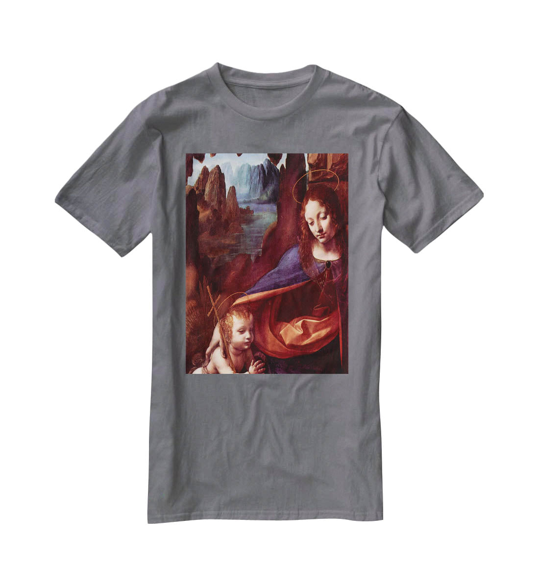 Madonna in the rock cave Detail by Da Vinci T-Shirt - Canvas Art Rocks - 3