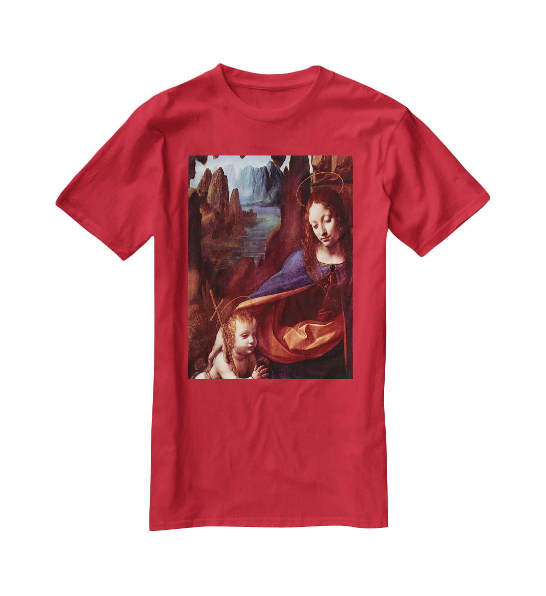 Madonna in the rock cave Detail by Da Vinci T-Shirt - Canvas Art Rocks - 4