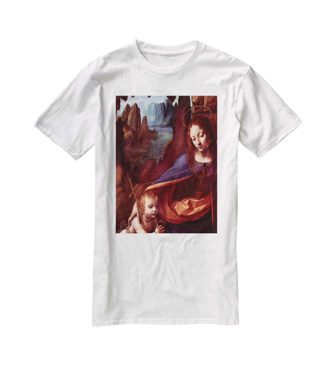Madonna in the rock cave Detail by Da Vinci T-Shirt - Canvas Art Rocks - 5