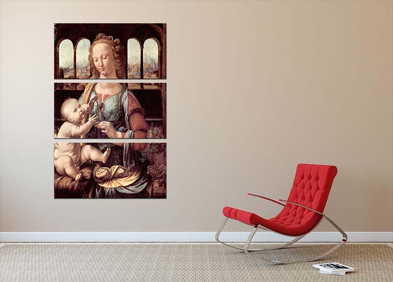 Madonna with the Carnation by Da Vinci 3 Split Panel Canvas Print - Canvas Art Rocks - 2