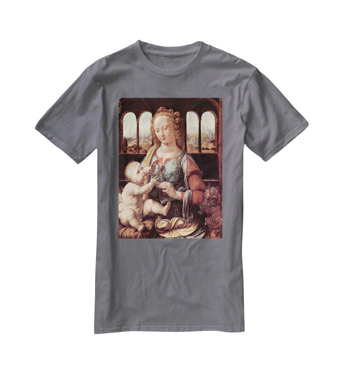 Madonna with the Carnation by Da Vinci T-Shirt - Canvas Art Rocks - 3