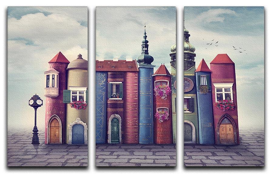 Magic city with old books 3 Split Panel Canvas Print - Canvas Art Rocks - 1
