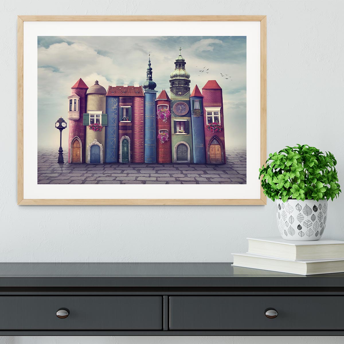 Magic city with old books Framed Print - Canvas Art Rocks - 3