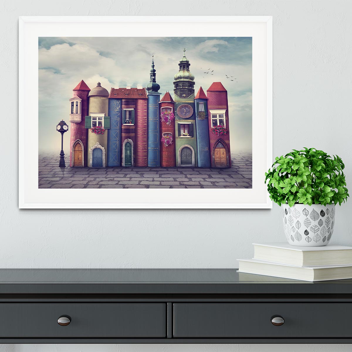 Magic city with old books Framed Print - Canvas Art Rocks - 5