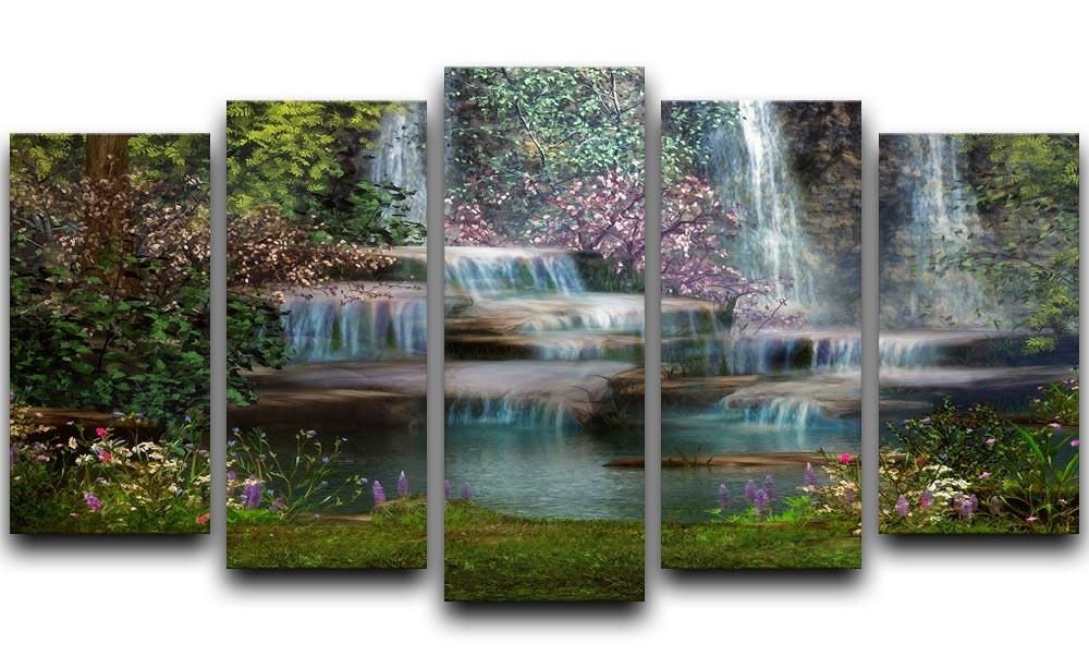 Magical landscape with waterfalls 5 Split Panel Canvas  - Canvas Art Rocks - 1