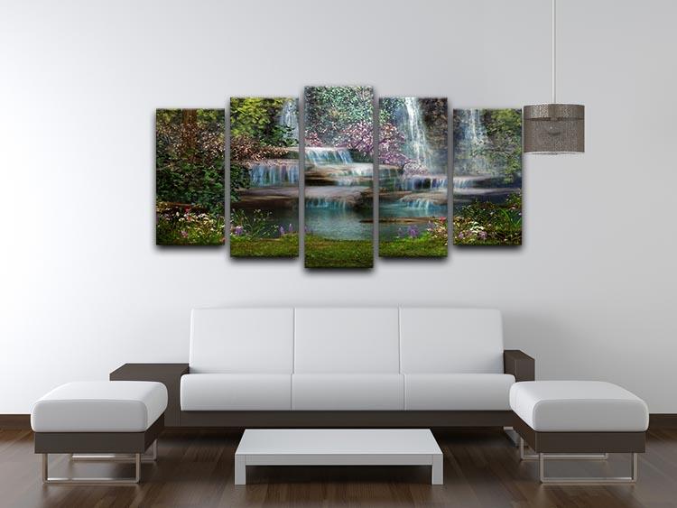 Magical landscape with waterfalls 5 Split Panel Canvas  - Canvas Art Rocks - 3