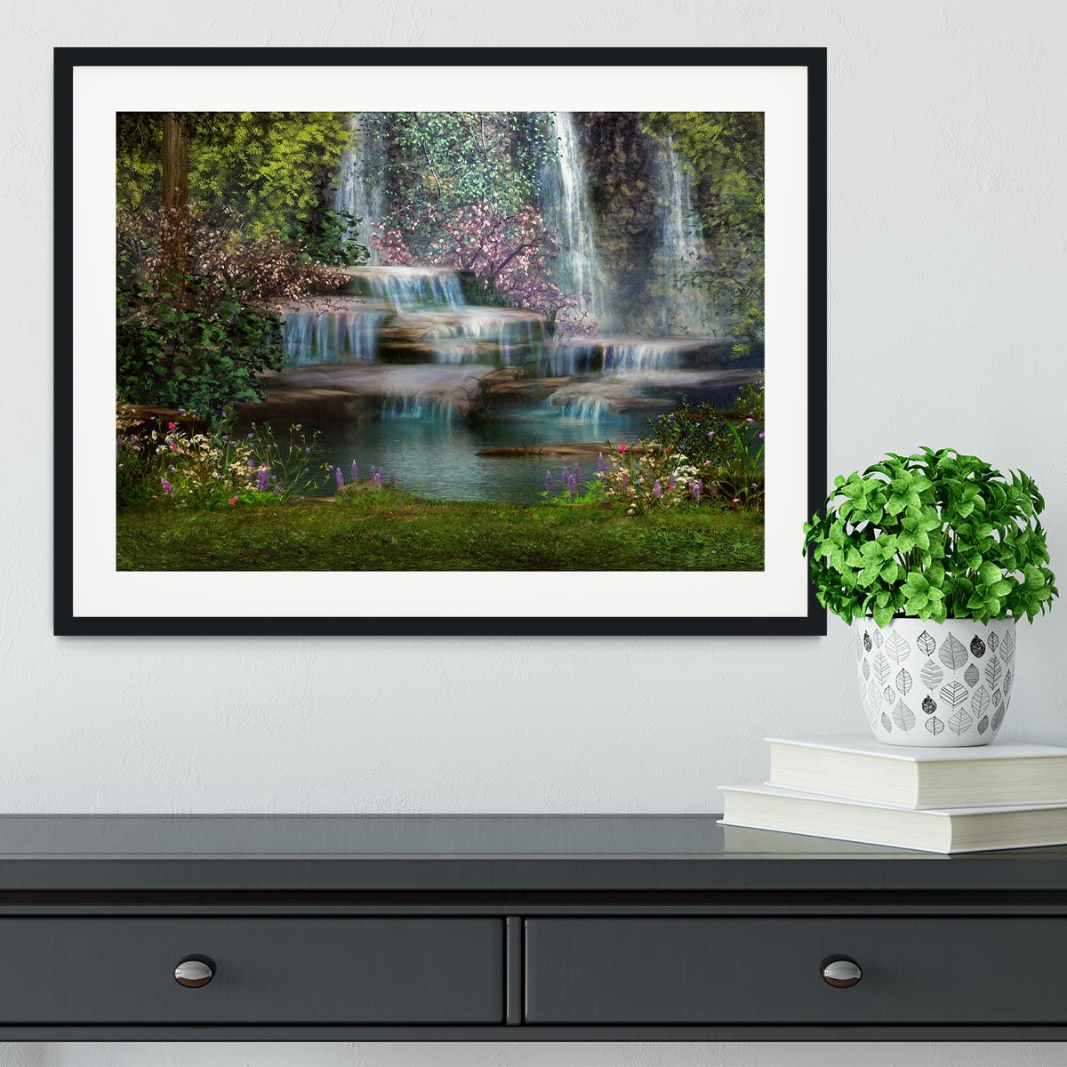 Magical landscape with waterfalls Framed Print - Canvas Art Rocks - 1