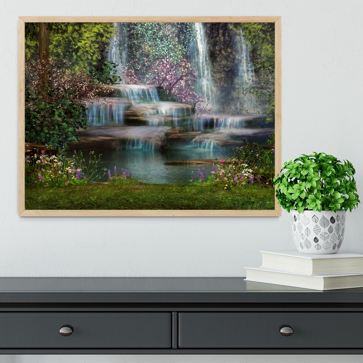 Magical landscape with waterfalls Framed Print - Canvas Art Rocks - 4