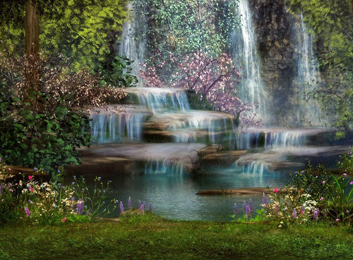 Magical landscape with waterfalls Wall Mural Wallpaper