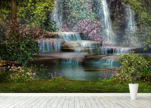 Magical landscape with waterfalls Wall Mural Wallpaper - Canvas Art Rocks - 4