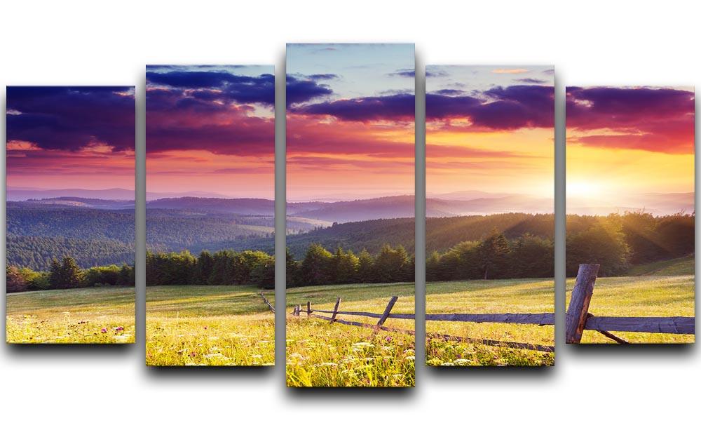 Majestic sunset in Carpathian 5 Split Panel Canvas  - Canvas Art Rocks - 1