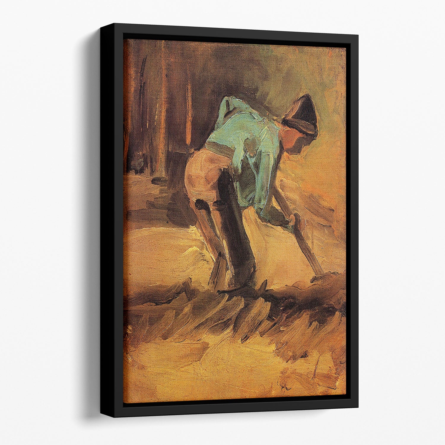 Man Stooping with Stick or Spade by Van Gogh Floating Framed Canvas
