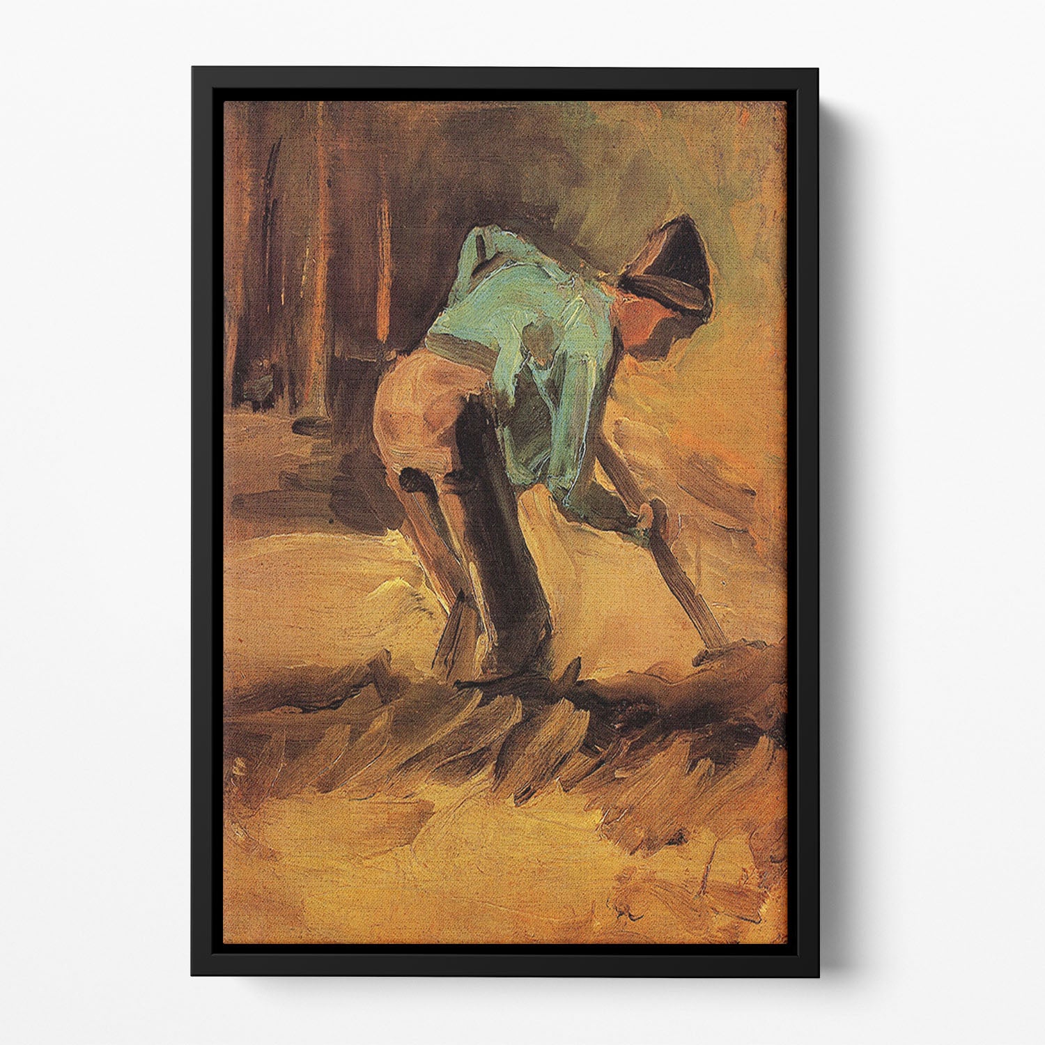Man Stooping with Stick or Spade by Van Gogh Floating Framed Canvas