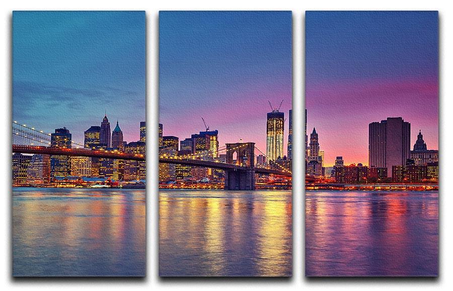 Manhattan at dusk 3 Split Panel Canvas Print - Canvas Art Rocks - 1
