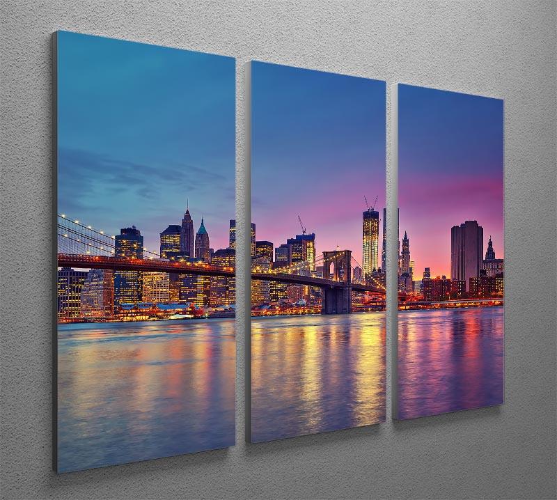 Manhattan at dusk 3 Split Panel Canvas Print - Canvas Art Rocks - 2