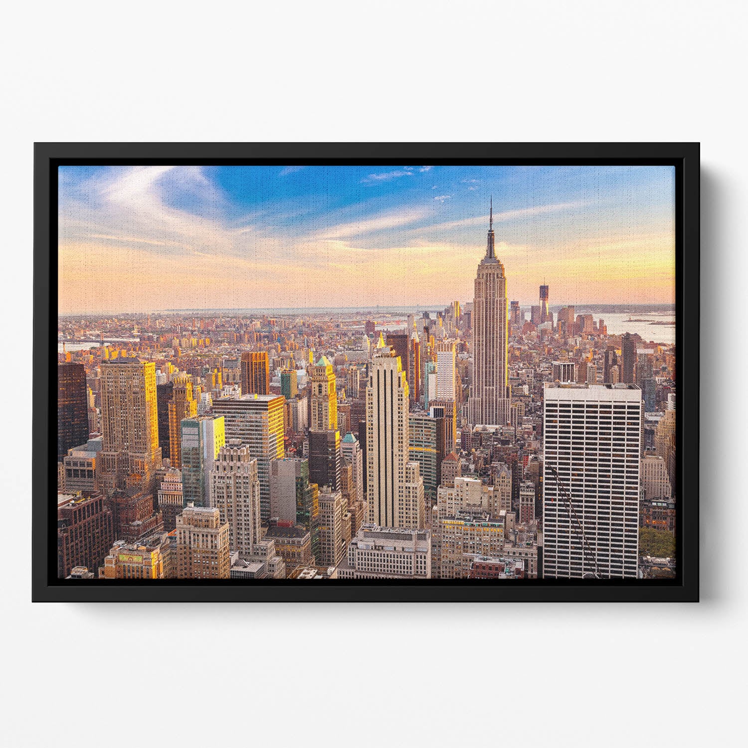 Manhattan at sunset Floating Framed Canvas
