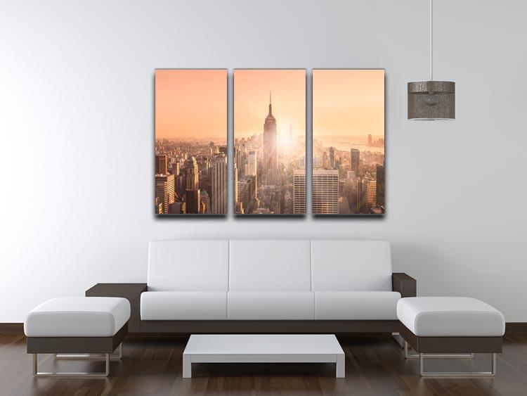 Manhattan downtown skyline with illuminated Empire State Building 3 Split Panel Canvas Print - Canvas Art Rocks - 3