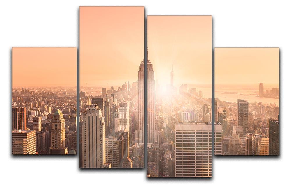 Manhattan downtown skyline with illuminated Empire State Building 4 Split Panel Canvas  - Canvas Art Rocks - 1