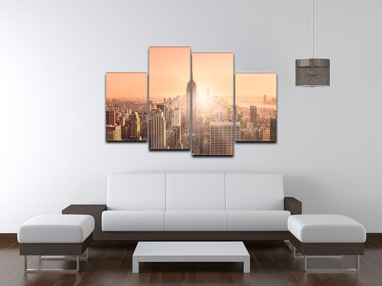 Manhattan downtown skyline with illuminated Empire State Building 4 Split Panel Canvas  - Canvas Art Rocks - 3