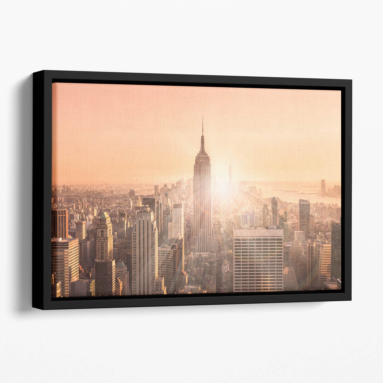 Manhattan downtown skyline with illuminated Empire State Building Floating Framed Canvas