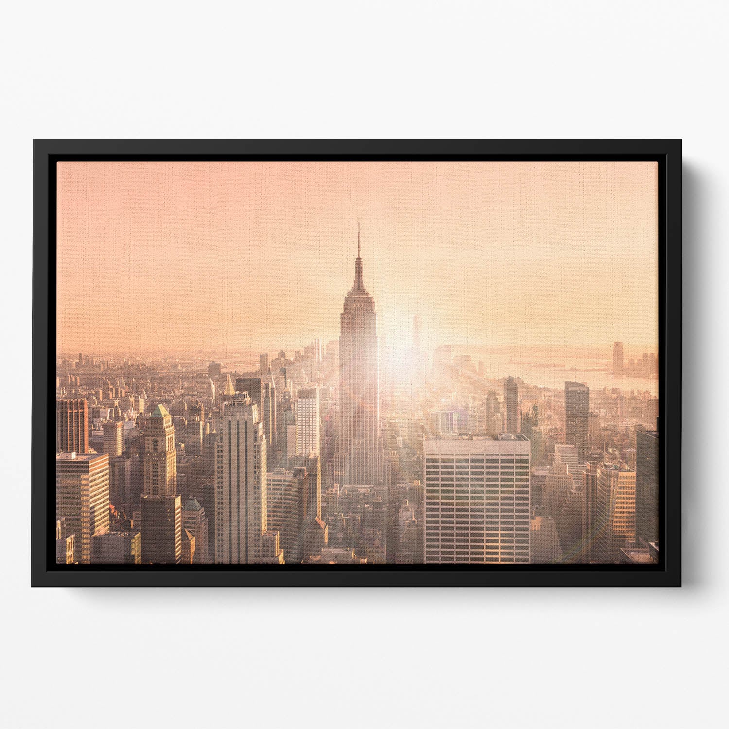 Manhattan downtown skyline with illuminated Empire State Building Floating Framed Canvas