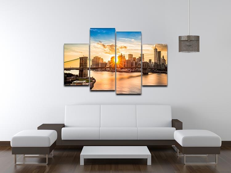 Manhattan skyline at sunset 4 Split Panel Canvas  - Canvas Art Rocks - 3