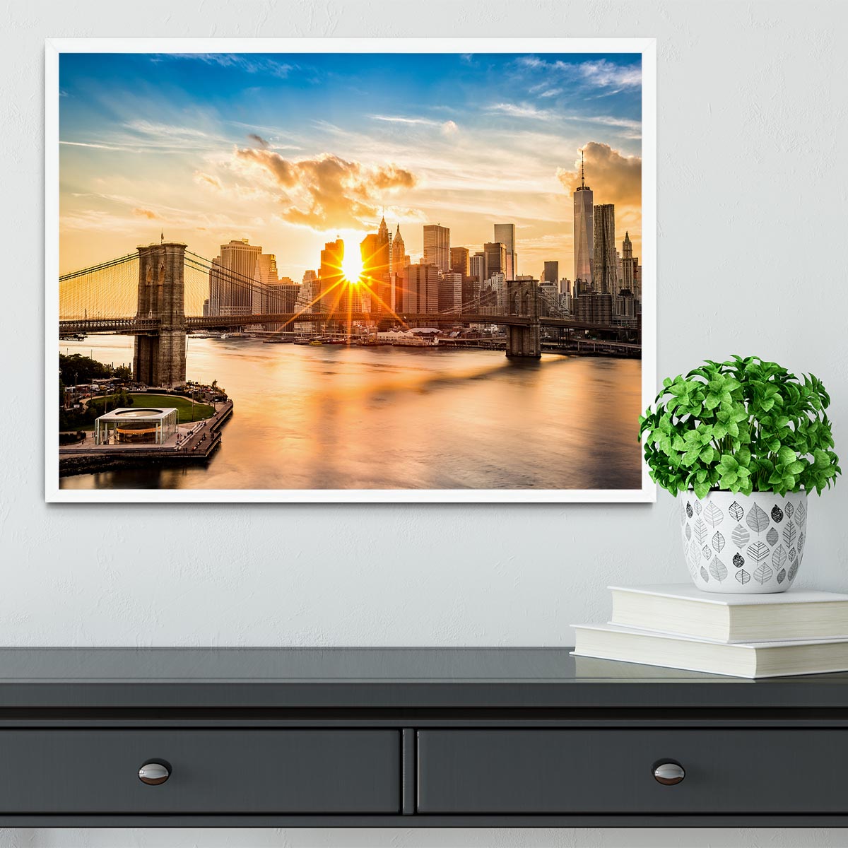 Manhattan skyline at sunset Framed Print - Canvas Art Rocks -6