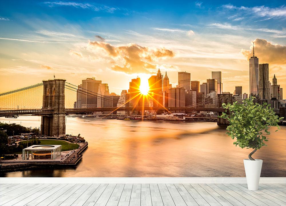 Manhattan skyline at sunset Wall Mural Wallpaper - Canvas Art Rocks - 4