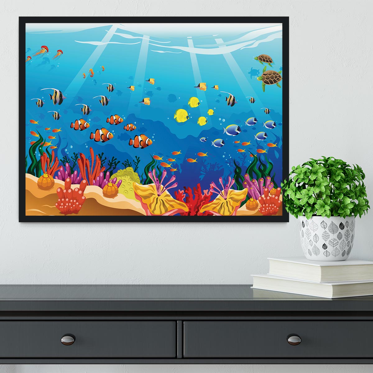 Marine underwater scene Framed Print - Canvas Art Rocks - 2