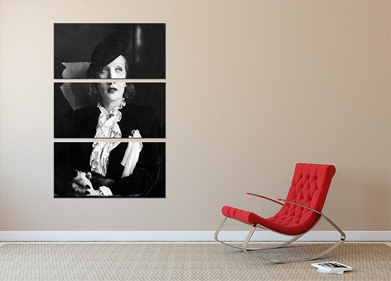 Marlene Dietrich Black And White 3 Split Panel Canvas Print - Canvas Art Rocks - 2