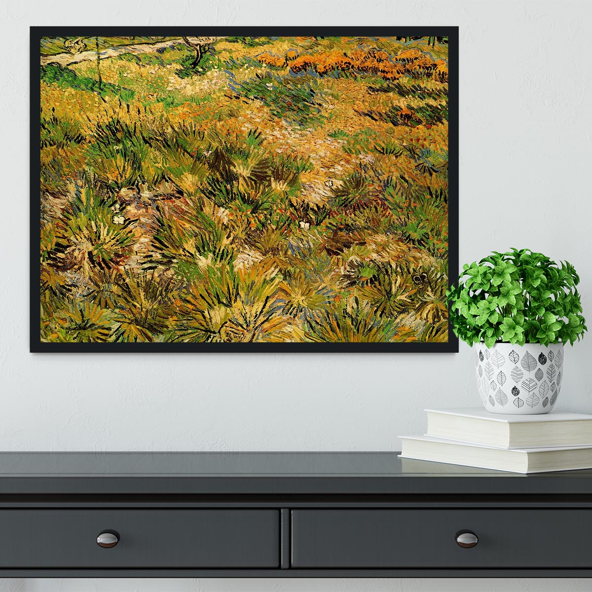 Meadow in the Garden of Saint-Paul Hospital by Van Gogh Framed Print - Canvas Art Rocks - 2