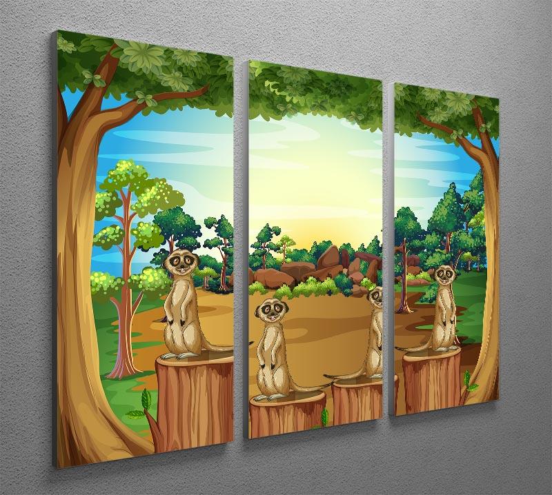 Meerkats standing on log 3 Split Panel Canvas Print - Canvas Art Rocks - 2