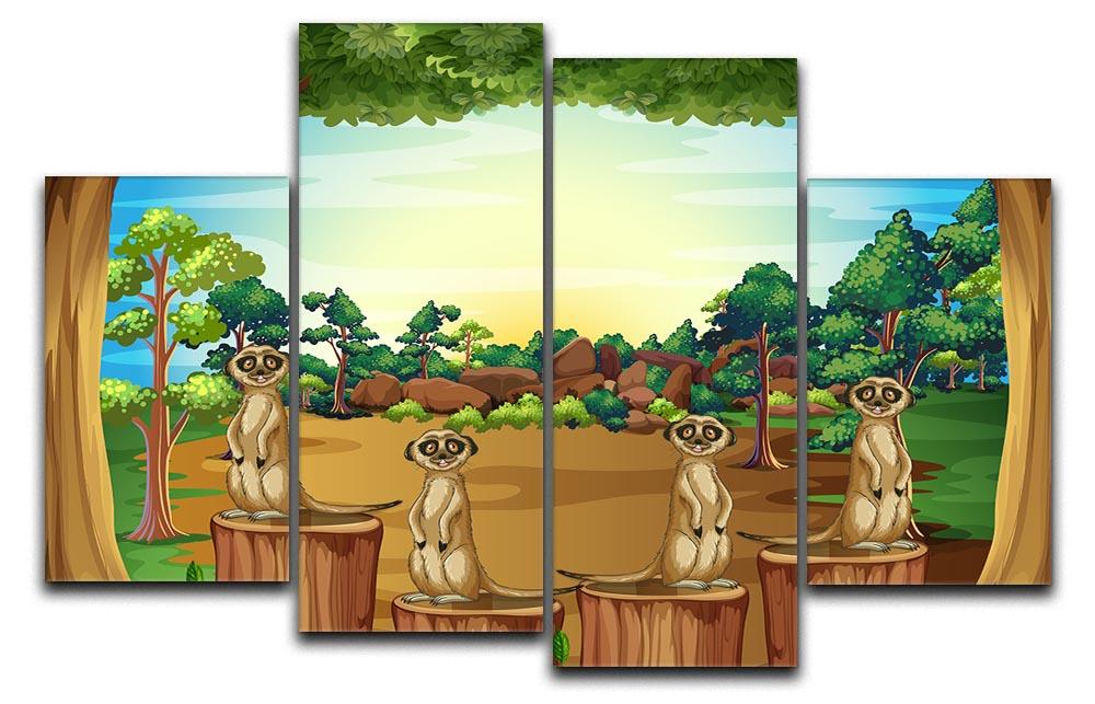 Meerkats standing on log 4 Split Panel Canvas  - Canvas Art Rocks - 1