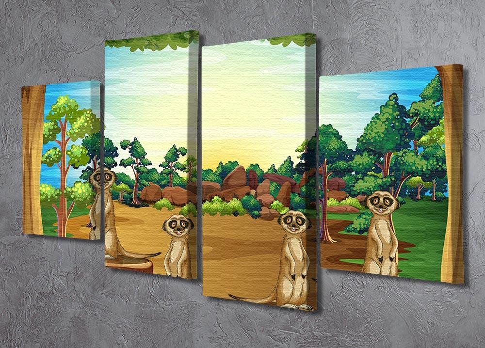 Meerkats standing on log 4 Split Panel Canvas - Canvas Art Rocks - 2