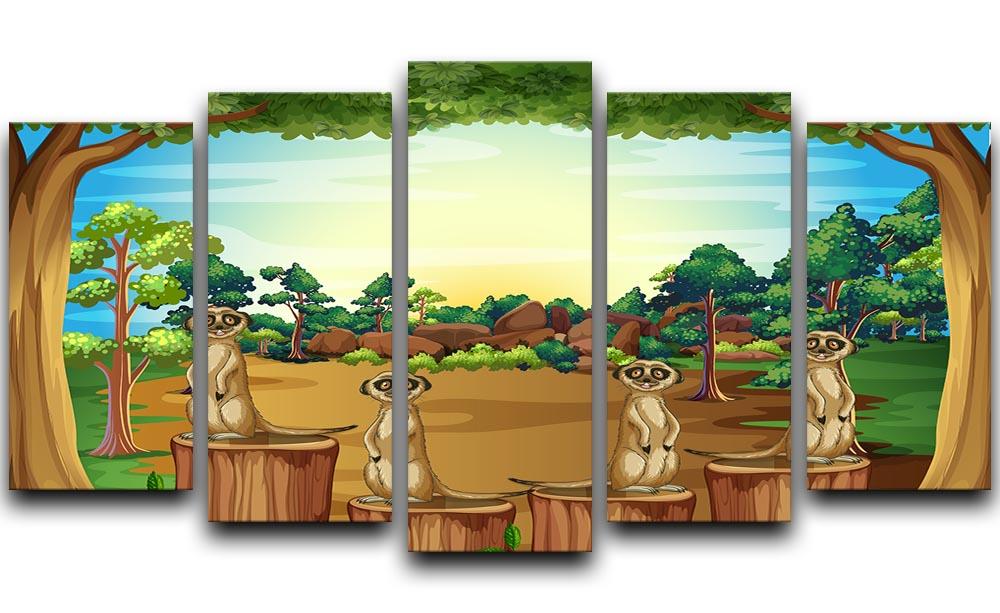 Meerkats standing on log 5 Split Panel Canvas  - Canvas Art Rocks - 1