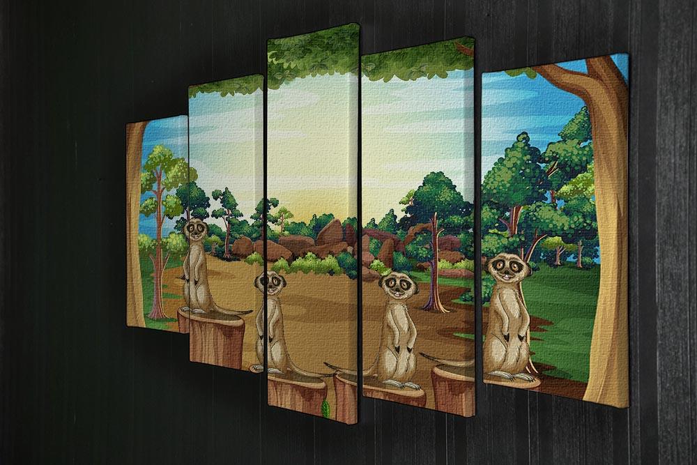 Meerkats standing on log 5 Split Panel Canvas - Canvas Art Rocks - 2