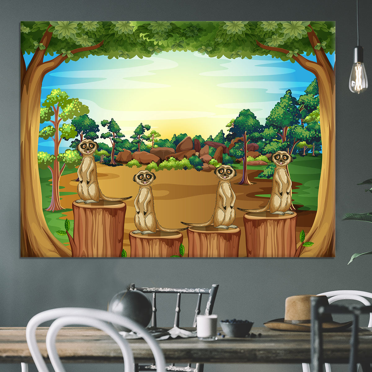 Meerkats standing on log Canvas Print or Poster - Canvas Art Rocks - 3