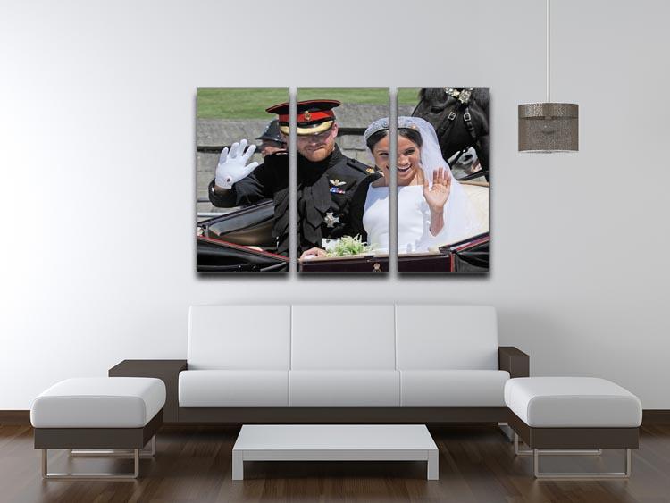 Meghan and Prince Harry wave to the crowds 3 Split Panel Canvas Print - Canvas Art Rocks - 3