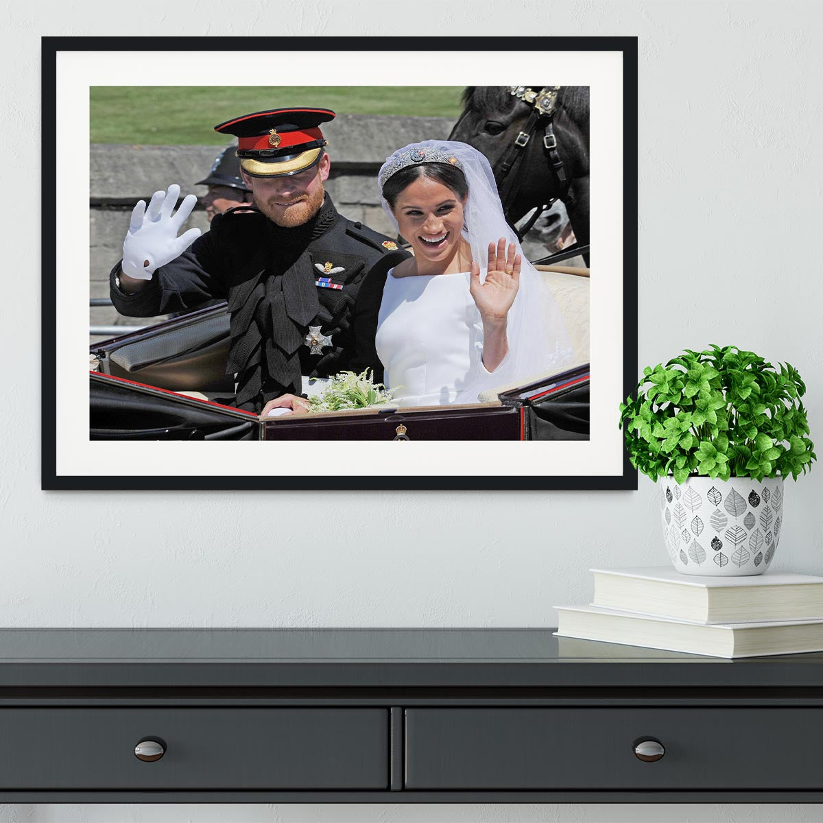 Meghan and Prince Harry wave to the crowds Framed Print - Canvas Art Rocks - 1