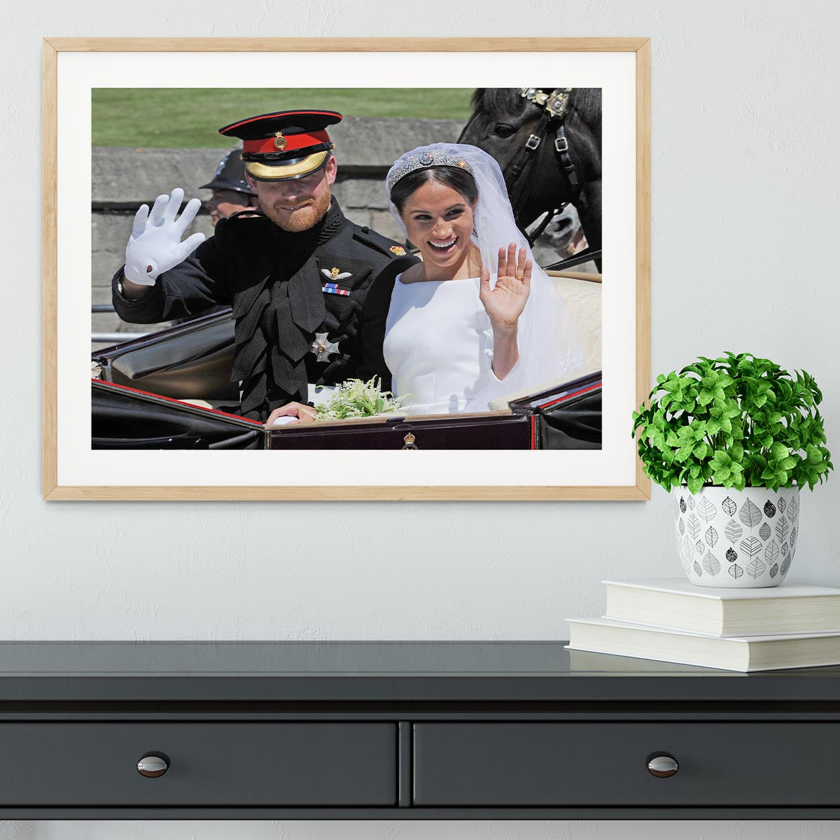 Meghan and Prince Harry wave to the crowds Framed Print - Canvas Art Rocks - 3
