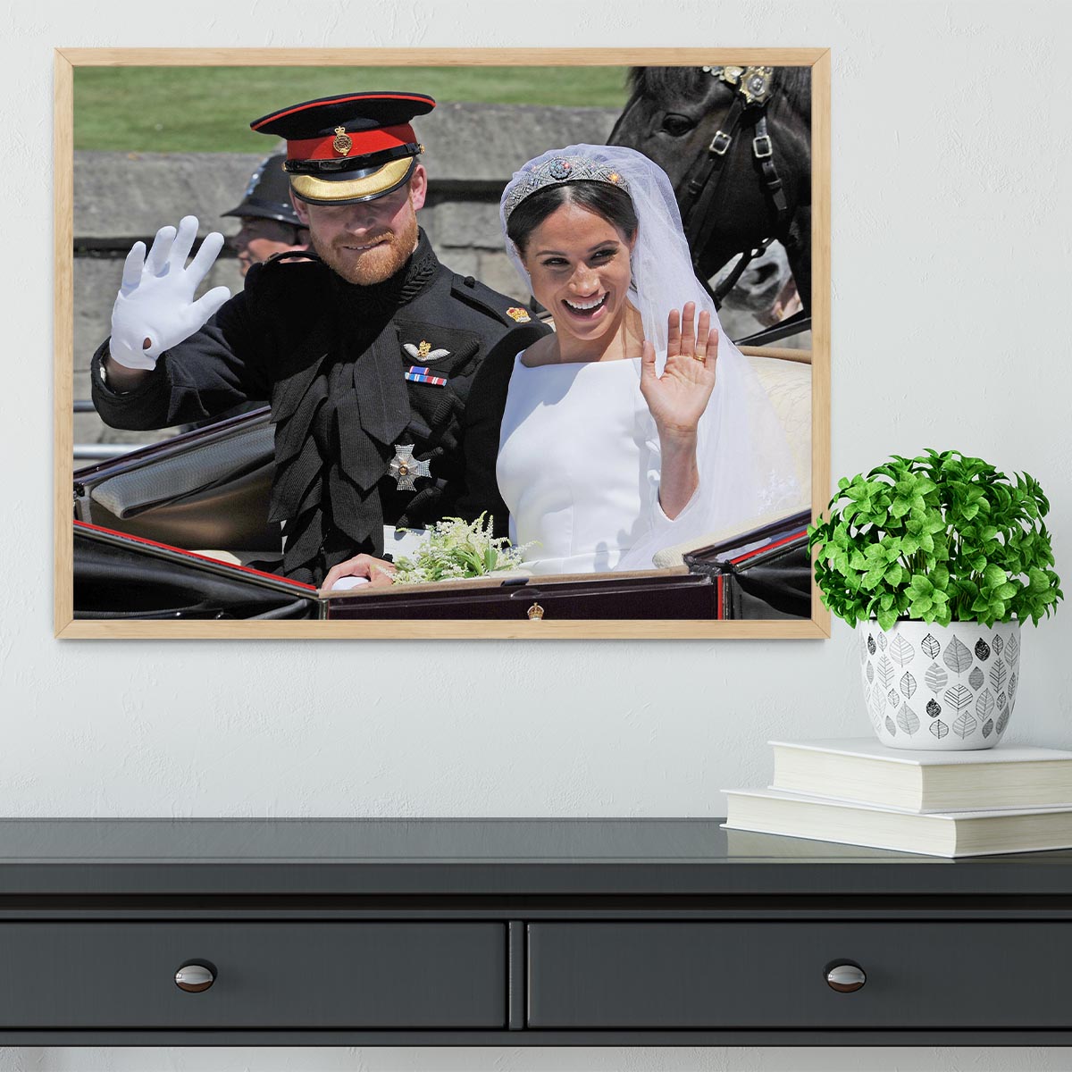 Meghan and Prince Harry wave to the crowds Framed Print - Canvas Art Rocks - 4