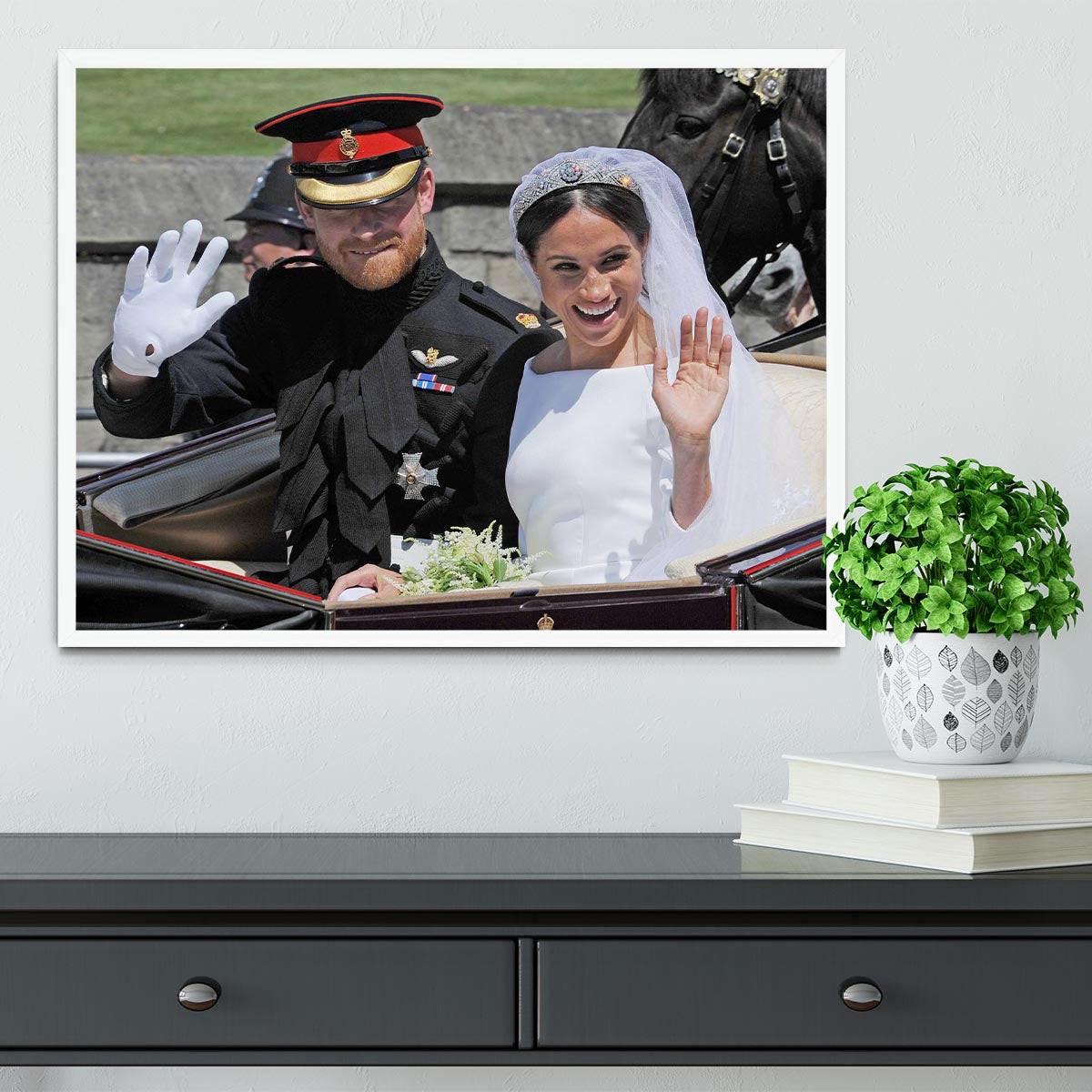 Meghan and Prince Harry wave to the crowds Framed Print - Canvas Art Rocks -6