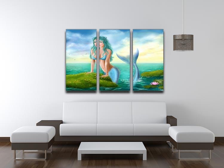 Mermaid in sea 3 Split Panel Canvas Print - Canvas Art Rocks - 3