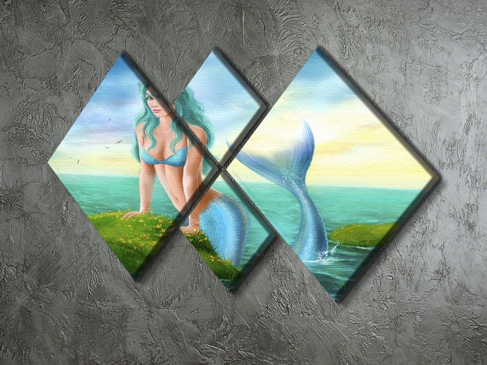 Mermaid in sea 4 Square Multi Panel Canvas  - Canvas Art Rocks - 2