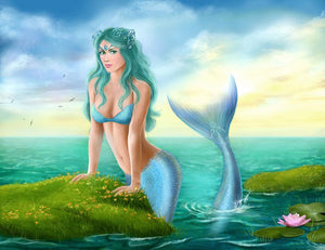 Mermaid in sea Wall Mural Wallpaper - Canvas Art Rocks - 1