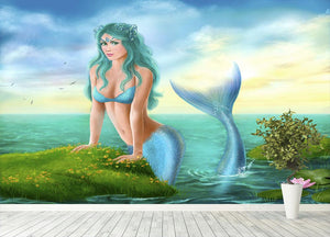 Mermaid in sea Wall Mural Wallpaper - Canvas Art Rocks - 4